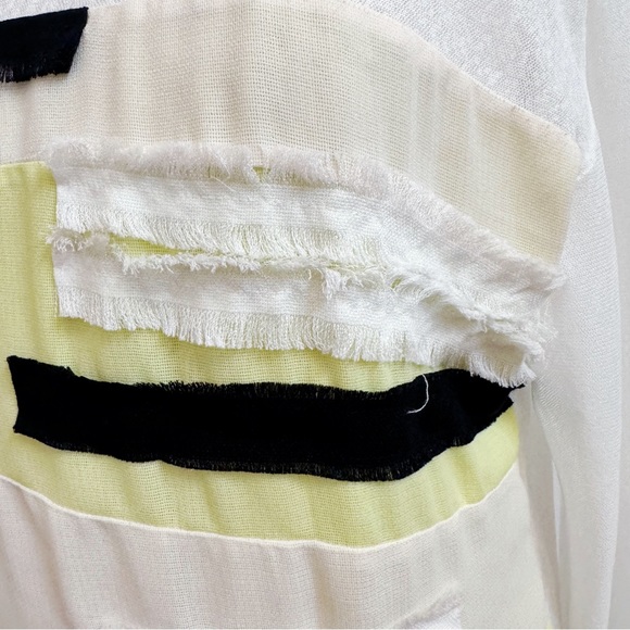 Altamira Milano White Yellow Black Fringe Mesh Long Sleeve Top M/L NEW - Picture 4 of 16